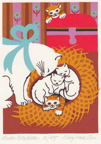 Mother Cat & Kittens original Mary Maki Rae serigraph, limited  edition